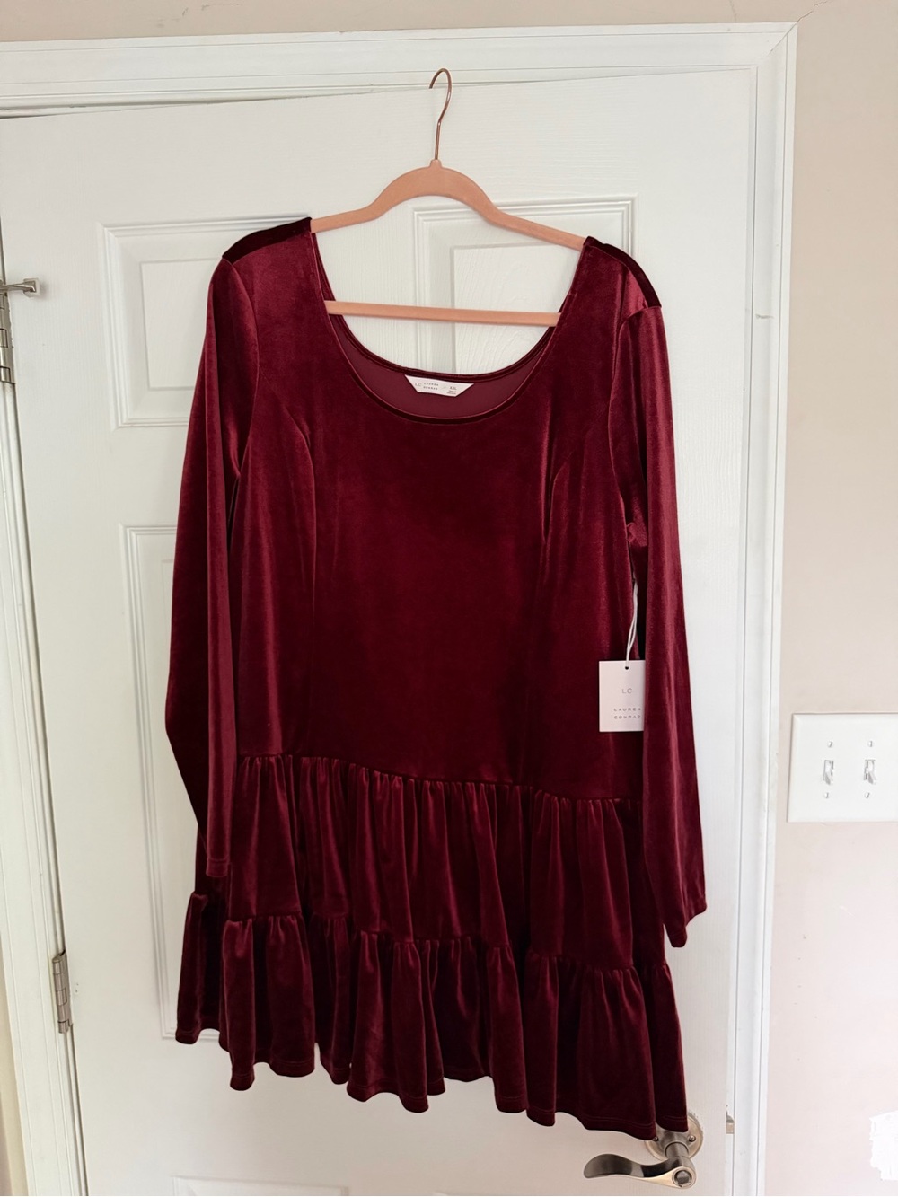 LC Lauren Conrad Velvet Scoop Neck Dress - Burgundy